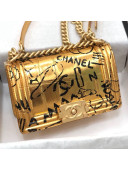 Chanel Crocodile Embossed Graffiti Leather Small Boy Flap Bag A67085 Gold 2019