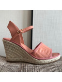 Fendi FF Leather Wedge Espadrilles Sandals Pink 2020