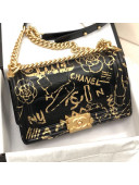Chanel Crocodile Embossed Graffiti Leather Medium Boy Flap Bag A67086 Black 2019