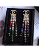 Chanel Multicolor Crystal Tassel Earrings Red/Black/Blue 2019