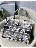 Dior Small Book Tote Bag in Toile de Jouy Palms Embroidery Blue/White 2021