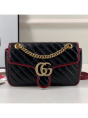 Gucci GG Diagonal Marmont Small Shoulder Bag ‎443497 Black/Red 2019