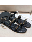 Chanel Leather Chain Flat Sandals G36934 Black 2021
