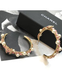 Chanel Pearl Leather and Chain Hoop Earrings AB1516 Pink 2019