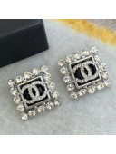 Chanel Glass Stone Crystal Squrae Stud Earrings AB5336 Blue 2020