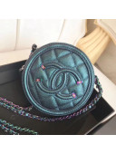 Chanel Metallic Green Grained Calfskin & Gold-tone Metal Round Clutch with Chain A81599 2018