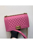 Chanel Calfskin Leather Medium Le Boy Flap Bag 25cm Rosy/Gold