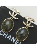 Chanel Round Stone Short Earrings Deep Green 2019