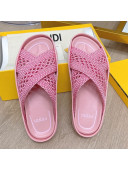Fendi Reflections Stretch Lace Flat Slide Sandals Pink 2021