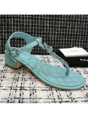 Chanel Leather Heel Thong Sandals with Chain Charm Light Blue 2021