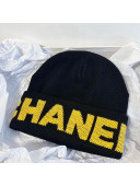 Chanel Black Wool Knit Hat Yellow 2021 03