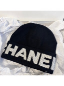 Chanel Black Wool Knit Hat White 2021 05