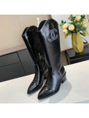 Chanel Wax Calfskin High Boots in CC Embroidery Black 2020