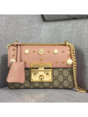Gucci Small GG Studded Shoulder in Studed Leather and Canvas With Pearls 432182 Pink