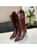 Chanel Wax Calfskin High Boots in CC Embroidery Burgundy 2020