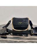 Prada System Nappa Leather Patchwork Shoulder Bag 1BD292 Black 2021