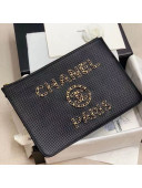 Chanel Large Woven Pouch with Chain Logo Black 2020