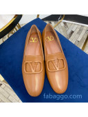 Valentino Garavani VLogo Calfskin Flat Loafers Brown 2020