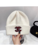 Chanel Wool Knit Hat with CC Patch White 2021