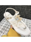 Chanel Lambskin Flat Thong Sandals with Chain CC White 2021