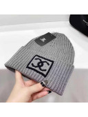 Chanel Wool Knit Hat with Square CC Gray 2021