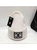 Chanel Wool Knit Hat with Square CC White 2021