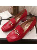Gucci G Horsebit Zumi Leather Mid-heel Loafer Pump 575832 Red 2019
