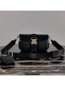 Prada Pocket Nappa Leather and Nylon Buckle Shoulder Bag 1BD295 Black 2021