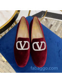 Valentino Garavani Crystal VLogo Velvet Flat Loafers Burgundy 2020