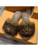 Louis Vuitton LV Mink Fur Flat Slide Sandals Brown 2020