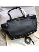 Valentino Small-Grained Calfskin Rockstud Medium Tote Bag 1083 Black 2020