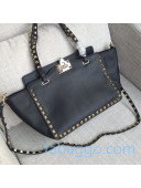 Valentino Smooth Calfskin Rockstud Small Tote Bag 1085 Black/Gold 2020
