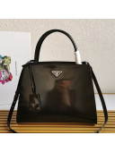 Prada Brushed Leather Top Handle Bag 1BA321 Black 2021