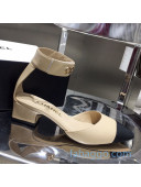 Chanel Lambskin Pumps with Golden Letters Strap Nude 2020