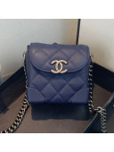 Chanel Quilted Leather Box Clutch with Chain Navy Blue 2019