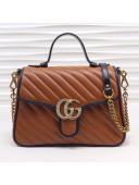 Gucci GG Diagonal Marmont Leather Small Top Handle Bag 498110 Cognac/Black 2019