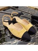 Chanel Suede Flat Mary Janes Slingback with Black Bow G36361 Yellow 2020