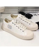 Chanel Wave Sole Canvas Sneakers White 2019