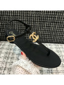 Chanel Lambskin Flat Thong Sandals with Metal CC Black 2021