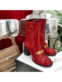 Gucci Patent Leather Heel Short Boots with CHain Charm Red 2020
