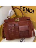 Fendi Suede Peekaboo Mini Pocket Top Handle Bag Brown 2019