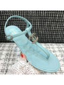 Chanel Lambskin Flat Thong Sandals with Metal CC Light Blue 2021