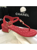 Chanel Calfskin Heel Thong Sandals with Chain Charm Red 2021
