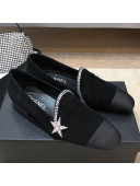Chanel Velvet Flat Loafers with Crystal Star G35833 Black 2020
