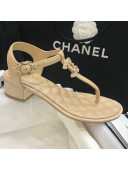 Chanel Calfskin Heel Thong Sandals with Chain Charm Beige 2021