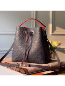Louis Vuitton NéoNoé MM Bucket Bag in Monogram Embossed Leather M45306 Navy Blue/Red 2020