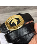 Stefano Ricci Crocodile-Like Calfskin Belt 3.8cm with Eagle Buckle Black/Gold 2021