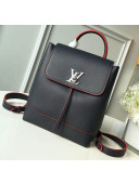 Louis Vuitton Grainy Calfskin Lockme Backpack Navy Blue/Red M43879