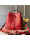 Louis Vuitton NéoNoé MM Bucket Bag in Monogram Embossed Leather M45256 Red 2020