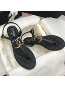 Chanel Lambskin Flat Thong Sandals with Stone CC Black 2021